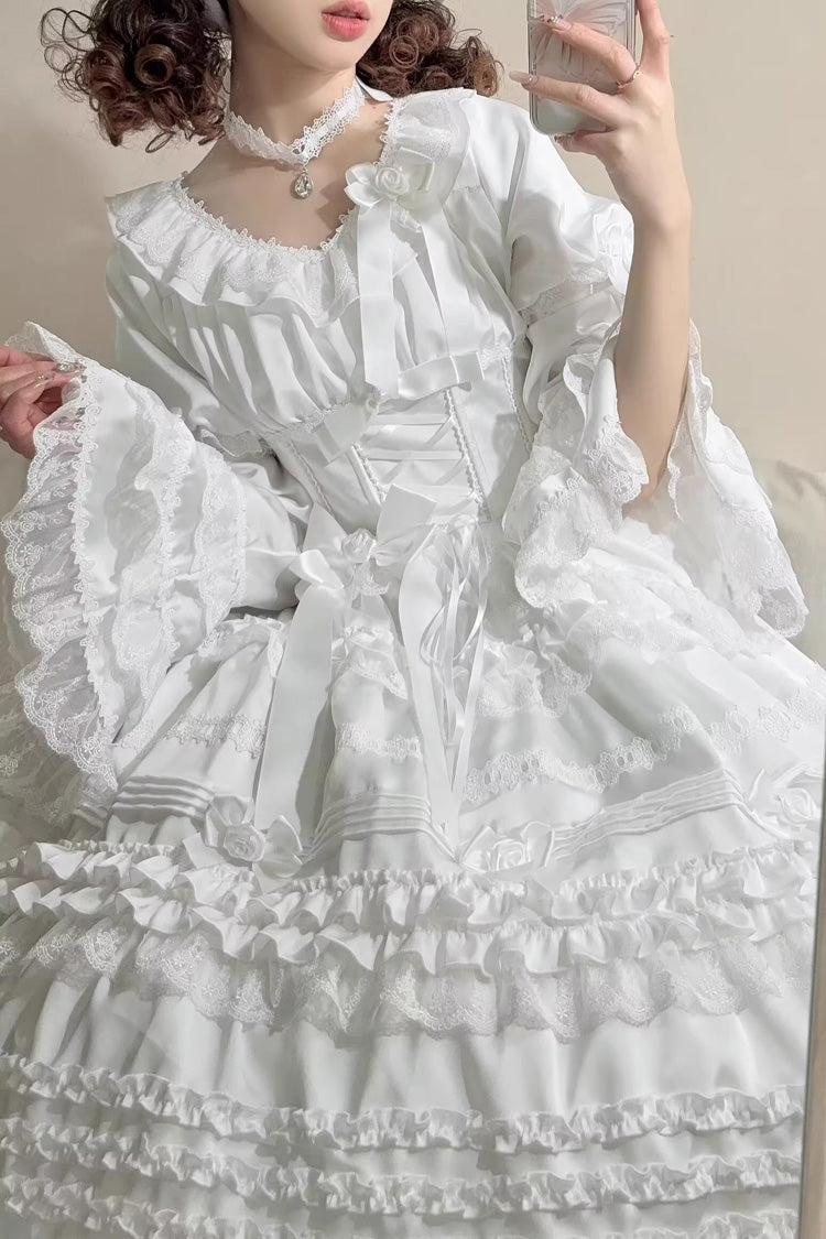 Gothic Lolita Dress - Layered Buttercream Frosting, White, Long Length, Short Length - additional product view 4