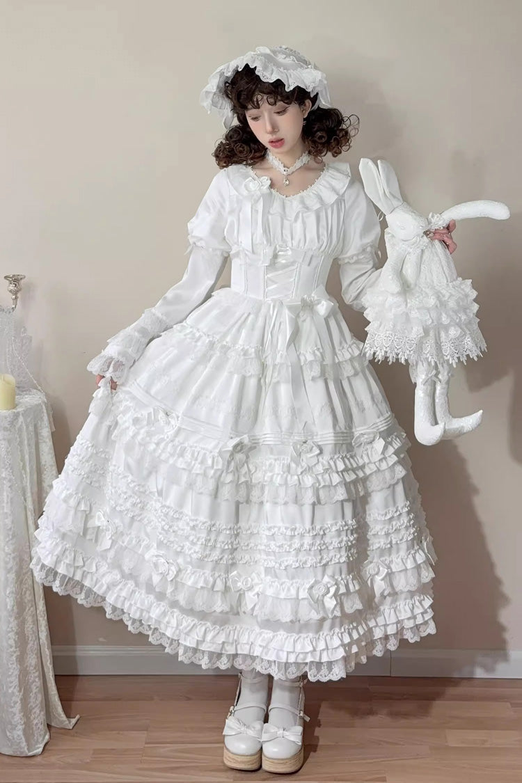 Gothic Lolita Dress - Layered Buttercream Frosting, White, Long Length, Short Length - additional product view 5