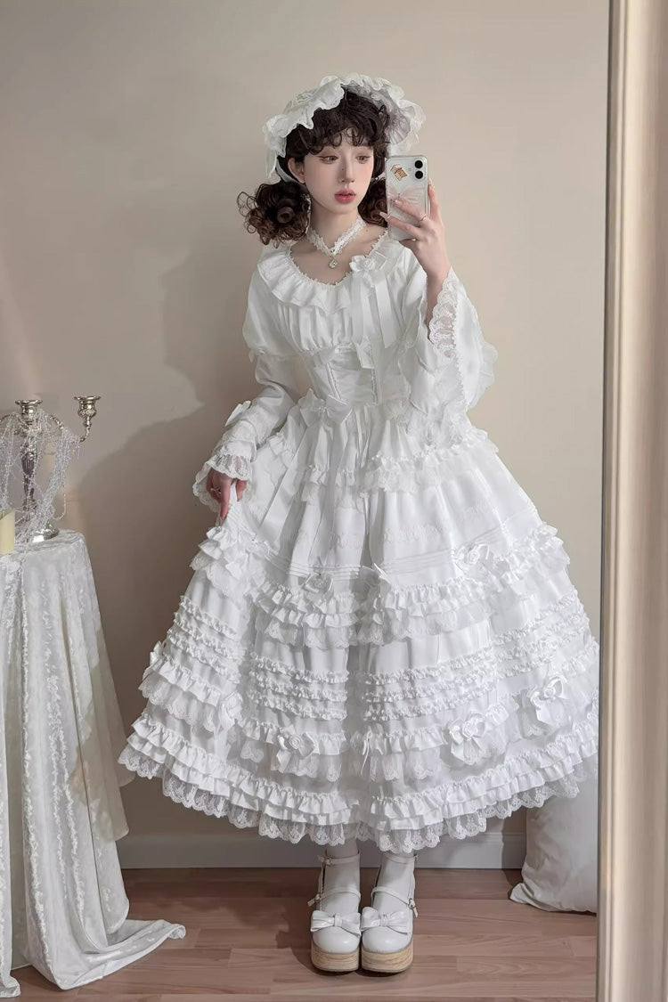Gothic Lolita Dress - Layered Buttercream Frosting, White, Long Length, Short Length - additional product view 6