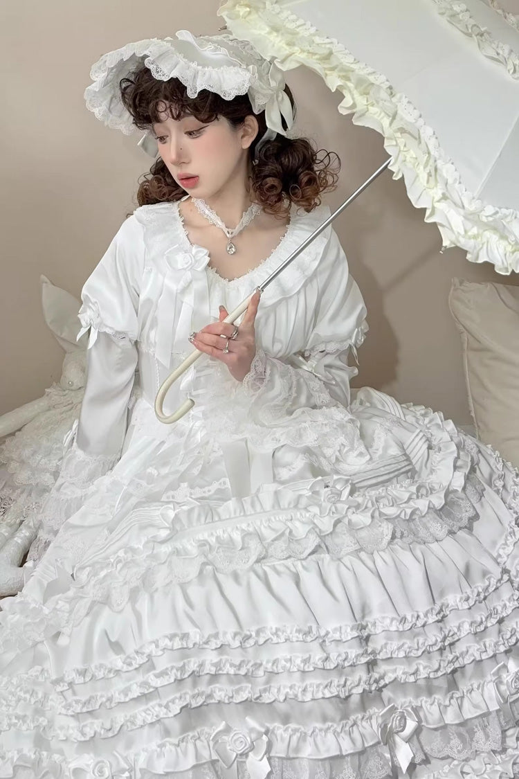 Gothic Lolita Dress - Layered Buttercream Frosting, White, Long Length, Short Length - additional product view 7