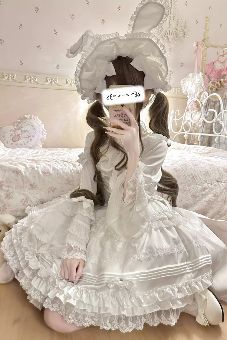 Gothic Lolita Dress - Layered Buttercream Frosting, White, Long Length, Short Length - additional product view 8