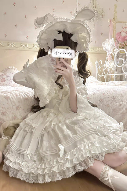 Gothic Lolita Dress - Layered Buttercream Frosting, White, Long Length, Short Length - additional product view 9