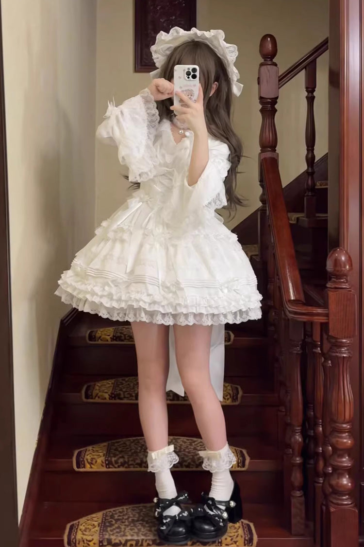 Gothic Lolita Dress - Layered Buttercream Frosting, White, Long Length, Short Length - additional product view 12