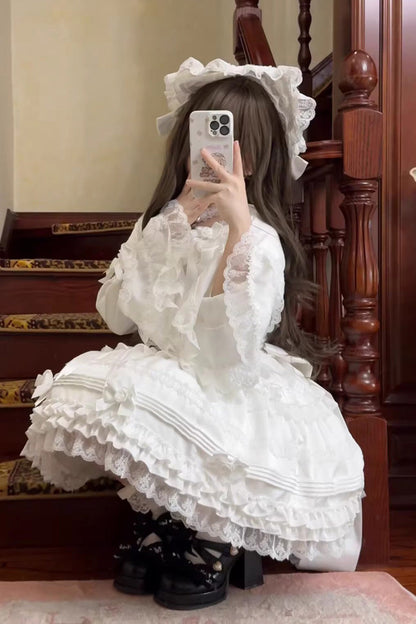 Gothic Lolita Dress - Layered Buttercream Frosting, White, Long Length, Short Length - additional product view 13