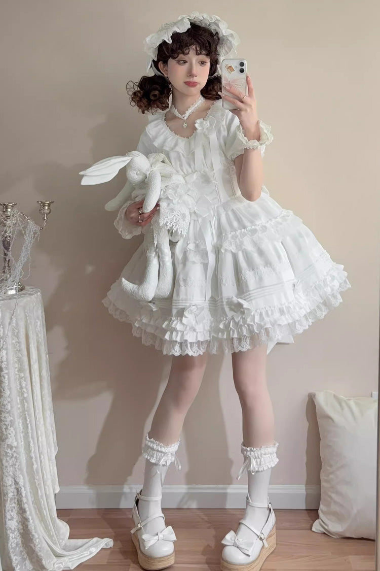 Gothic Lolita Dress - Layered Buttercream Frosting, White, Long Length, Short Length - main product image
