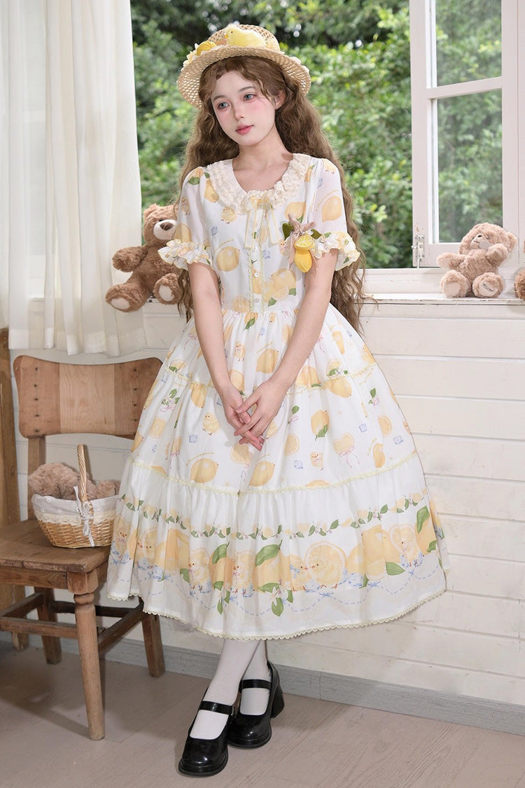 Gothic Lolita Dress - Lemon Chicken, White, Bow Detail, Lace Trim, Ruffled - additional product view 2