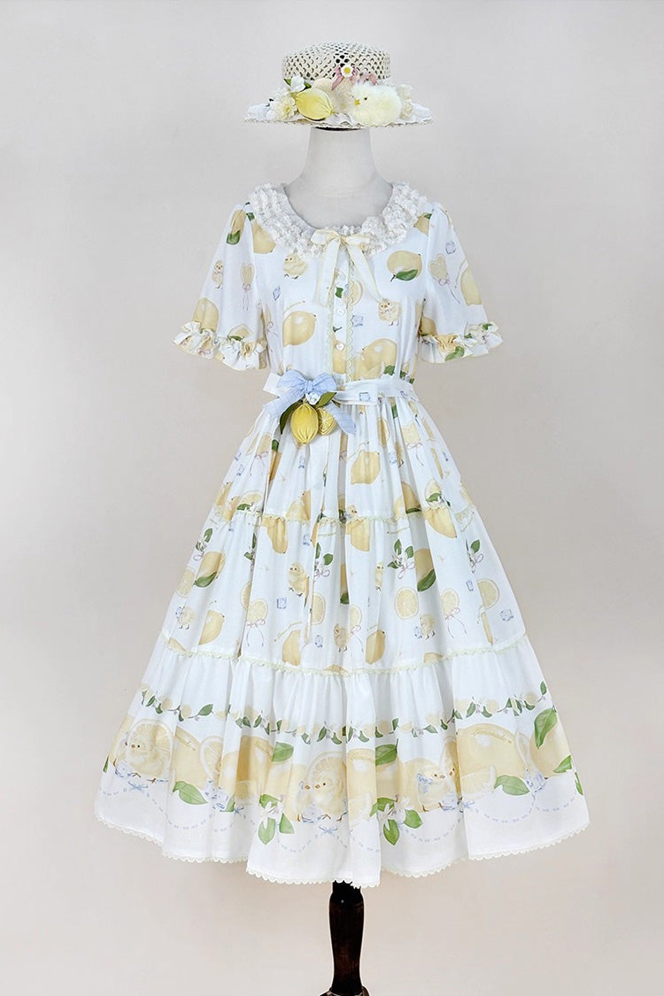 Gothic Lolita Dress - Lemon Chicken, White, Bow Detail, Lace Trim, Ruffled - additional product view 3