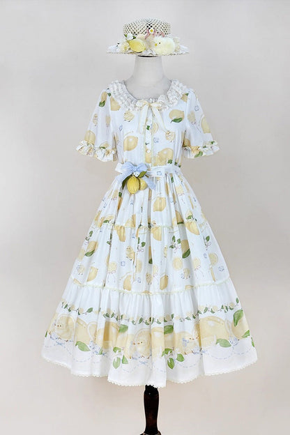 Gothic Lolita Dress - Lemon Chicken, White, Bow Detail, Lace Trim, Ruffled - additional product view 3