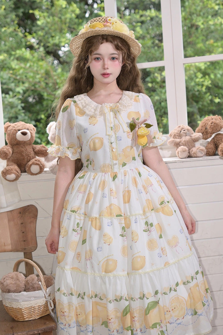 Gothic Lolita Dress - Lemon Chicken, White, Bow Detail, Lace Trim, Ruffled - additional product view 4