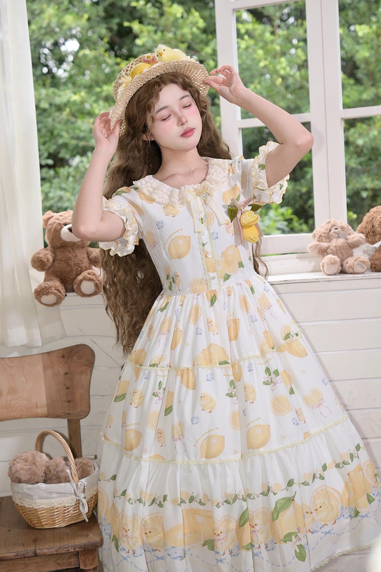 Gothic Lolita Dress - Lemon Chicken, White, Bow Detail, Lace Trim, Ruffled - additional product view 5