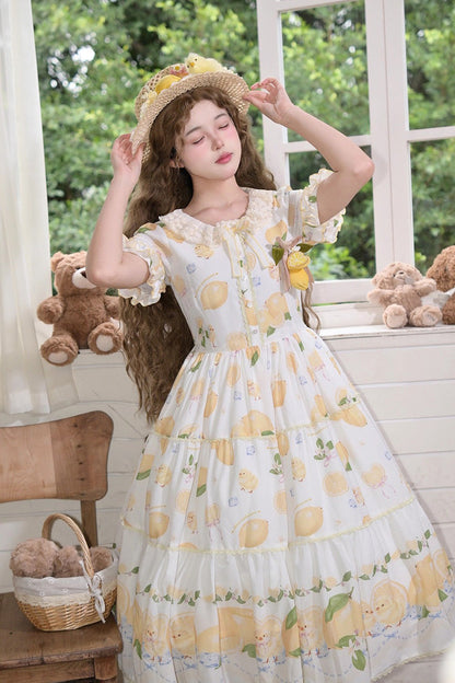Gothic Lolita Dress - Lemon Chicken, White, Bow Detail, Lace Trim, Ruffled - additional product view 5