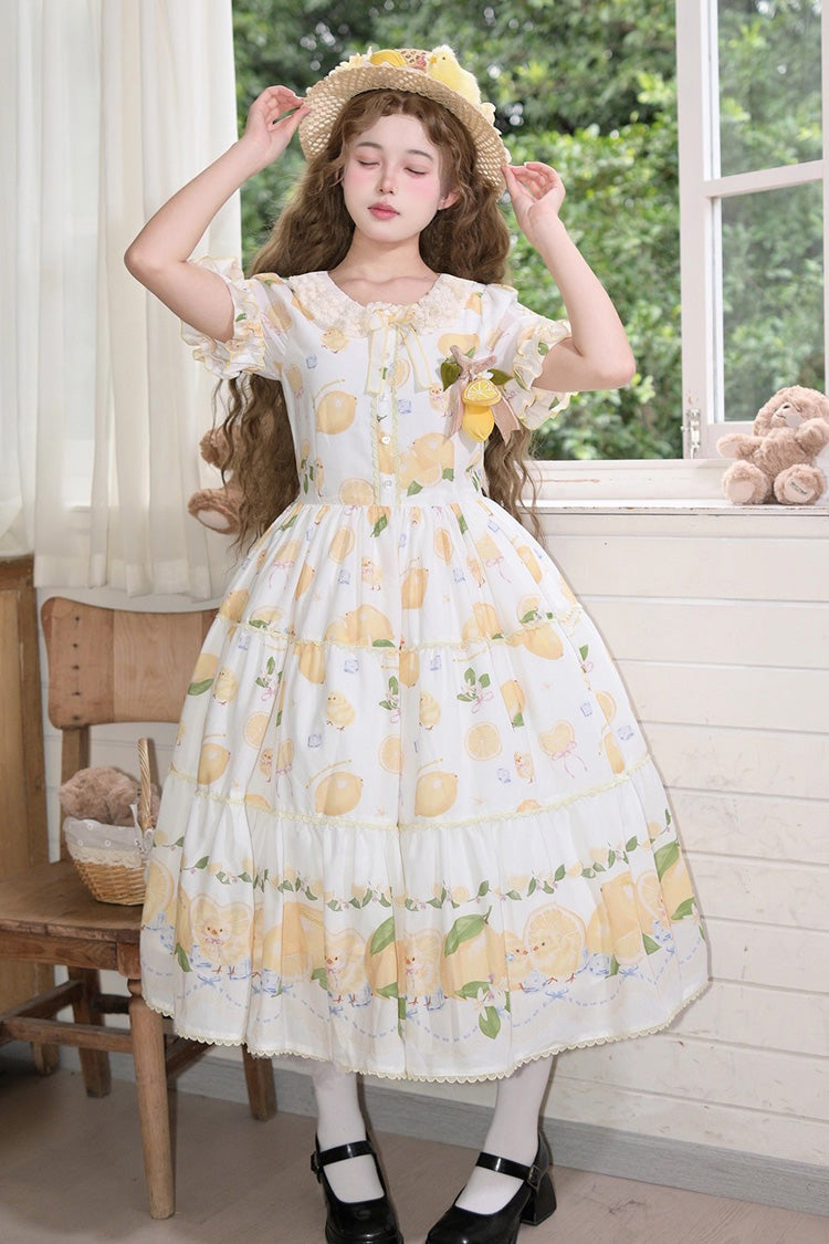 Gothic Lolita Dress - Lemon Chicken, White, Bow Detail, Lace Trim, Ruffled - additional product view 6