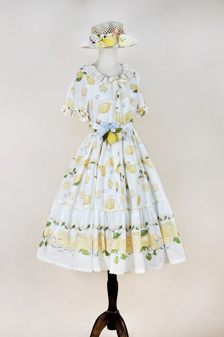 Gothic Lolita Dress - Lemon Chicken, White, Bow Detail, Lace Trim, Ruffled - additional product view 7
