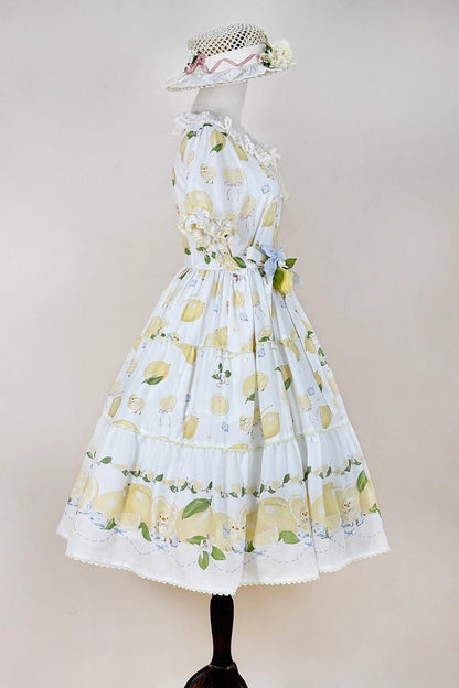 Gothic Lolita Dress - Lemon Chicken, White, Bow Detail, Lace Trim, Ruffled - additional product view 8
