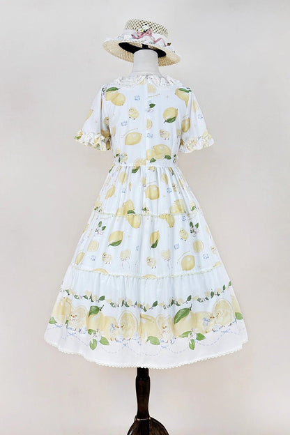 Gothic Lolita Dress - Lemon Chicken, White, Bow Detail, Lace Trim, Ruffled - additional product view 9