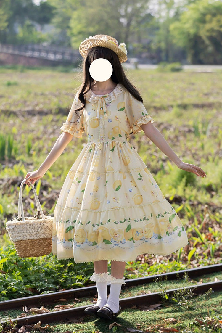 Gothic Lolita Dress - Lemon Chicken, Yellow, Printed, Sweet Style, Bow Detail - additional product view 2