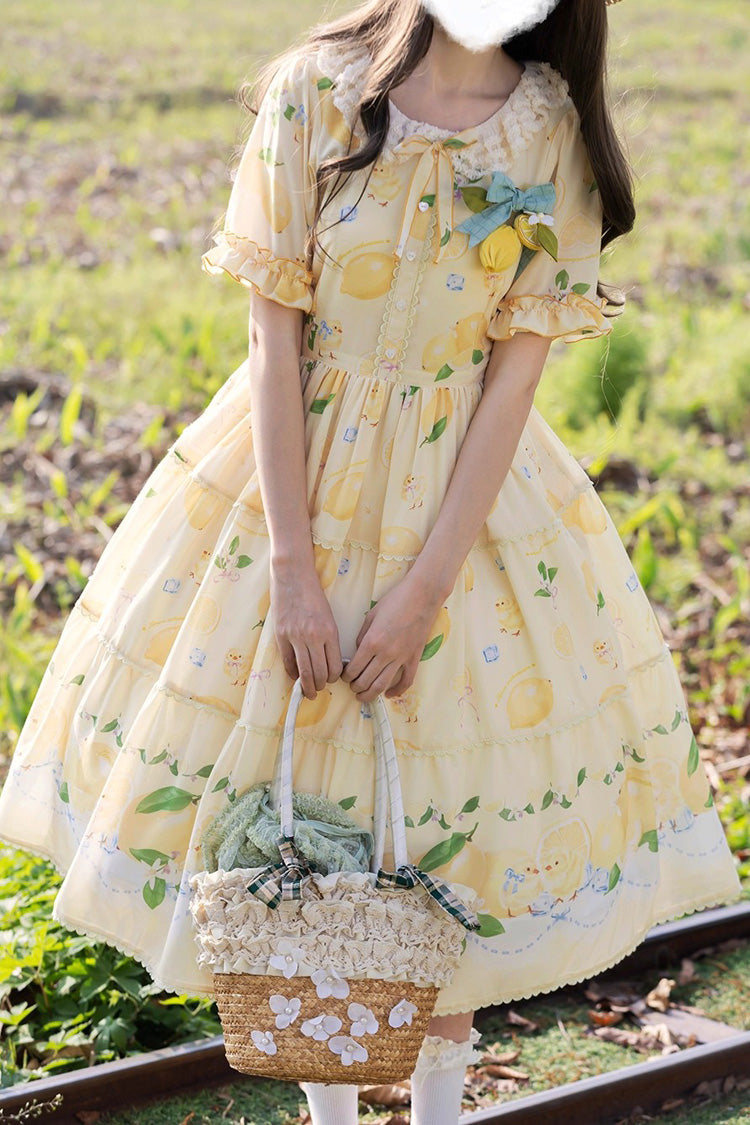 Gothic Lolita Dress - Lemon Chicken, Yellow, Printed, Sweet Style, Bow Detail - additional product view 4