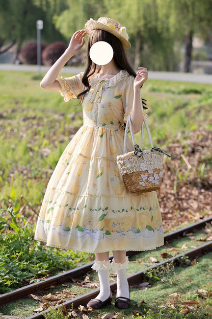 Gothic Lolita Dress - Lemon Chicken, Yellow, Printed, Sweet Style, Bow Detail - additional product view 5