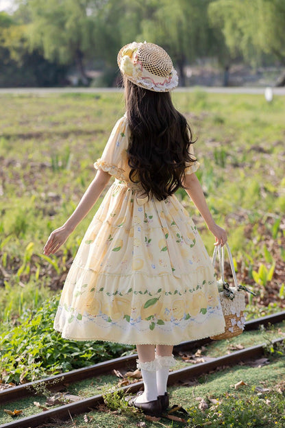 Gothic Lolita Dress - Lemon Chicken, Yellow, Printed, Sweet Style, Bow Detail - additional product view 6