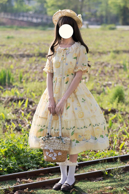 Gothic Lolita Dress - Lemon Chicken, Yellow, Printed, Sweet Style, Bow Detail - main product image