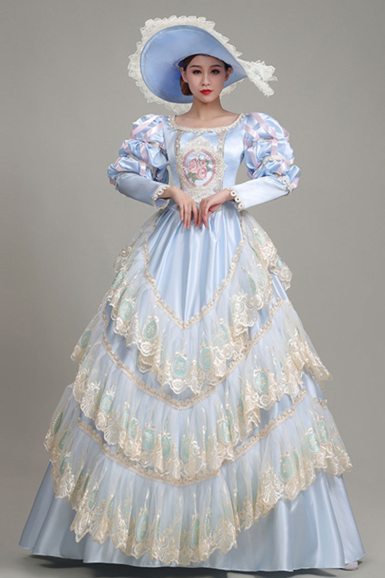 Gothic Lolita Dress - Light Blue, Blue, High Waist, Embroidered, Long Sleeves - additional product view 2