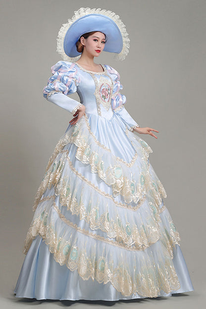 Gothic Lolita Dress - Light Blue, Blue, High Waist, Embroidered, Long Sleeves - additional product view 3
