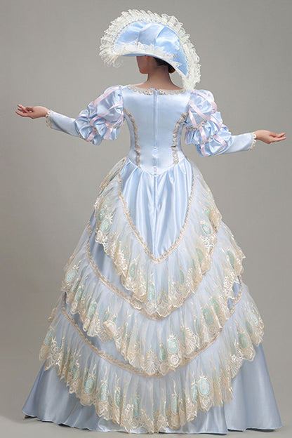 Gothic Lolita Dress - Light Blue, Blue, High Waist, Embroidered, Long Sleeves - additional product view 4