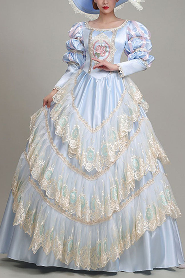 Gothic Lolita Dress - Light Blue, Blue, High Waist, Embroidered, Long Sleeves - main product image