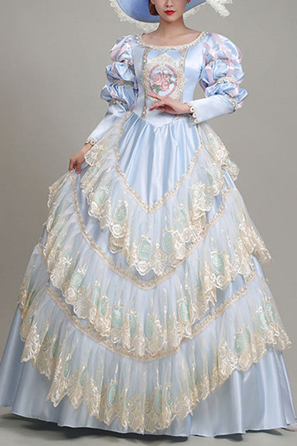Gothic Lolita Dress - Light Blue, Blue, High Waist, Embroidered, Long Sleeves - main product image