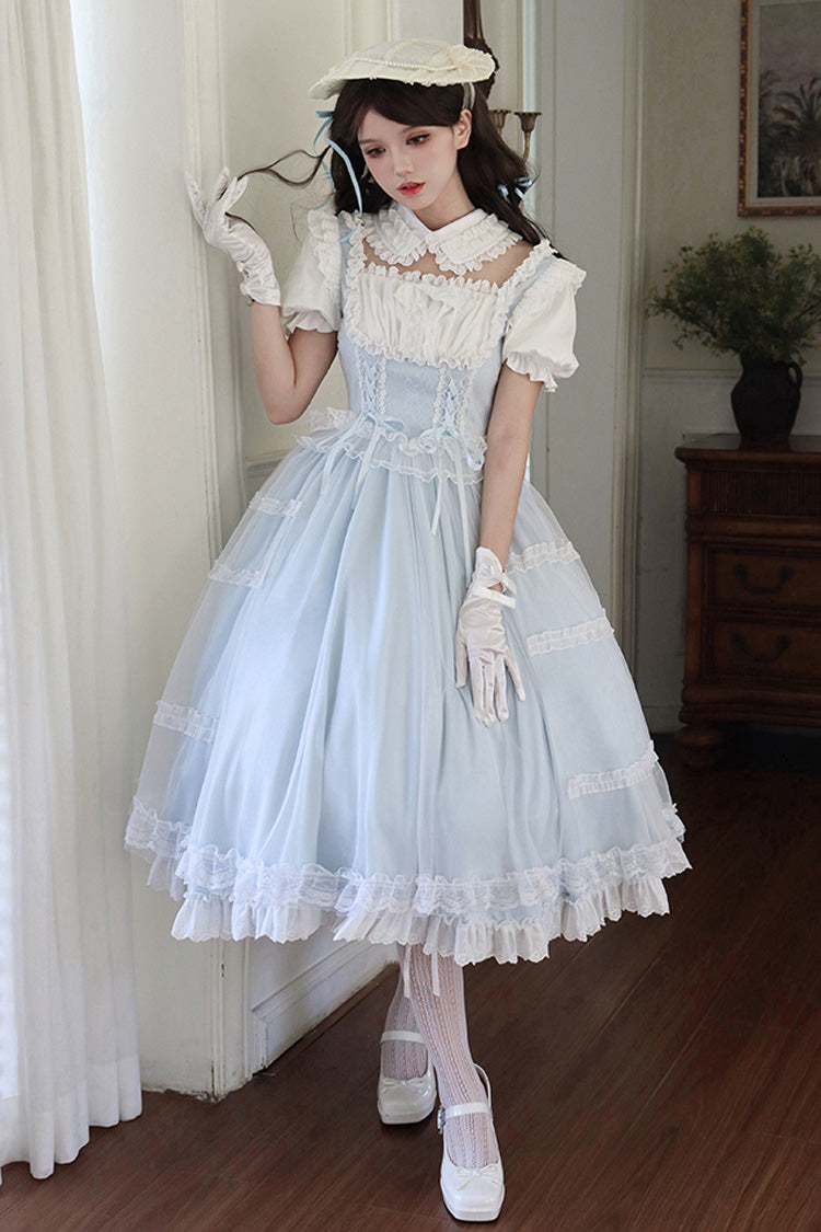 Gothic Lolita Dress - Light Blue Confession Poem, Blue, Square Collar, Bow Detail, Ruffled - additional product view 2