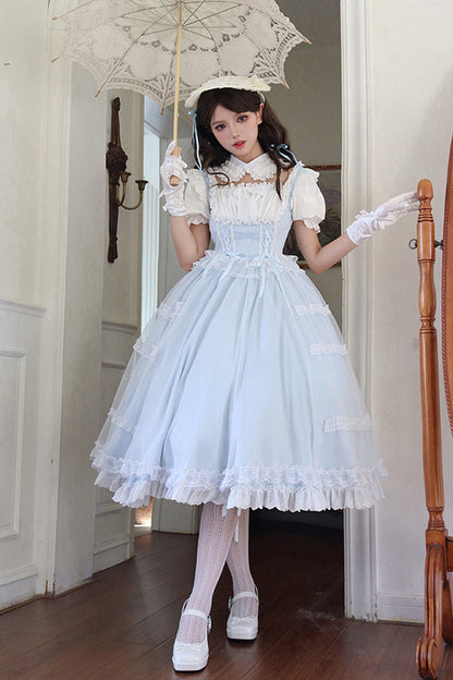Gothic Lolita Dress - Light Blue Confession Poem, Blue, Square Collar, Bow Detail, Ruffled - additional product view 3