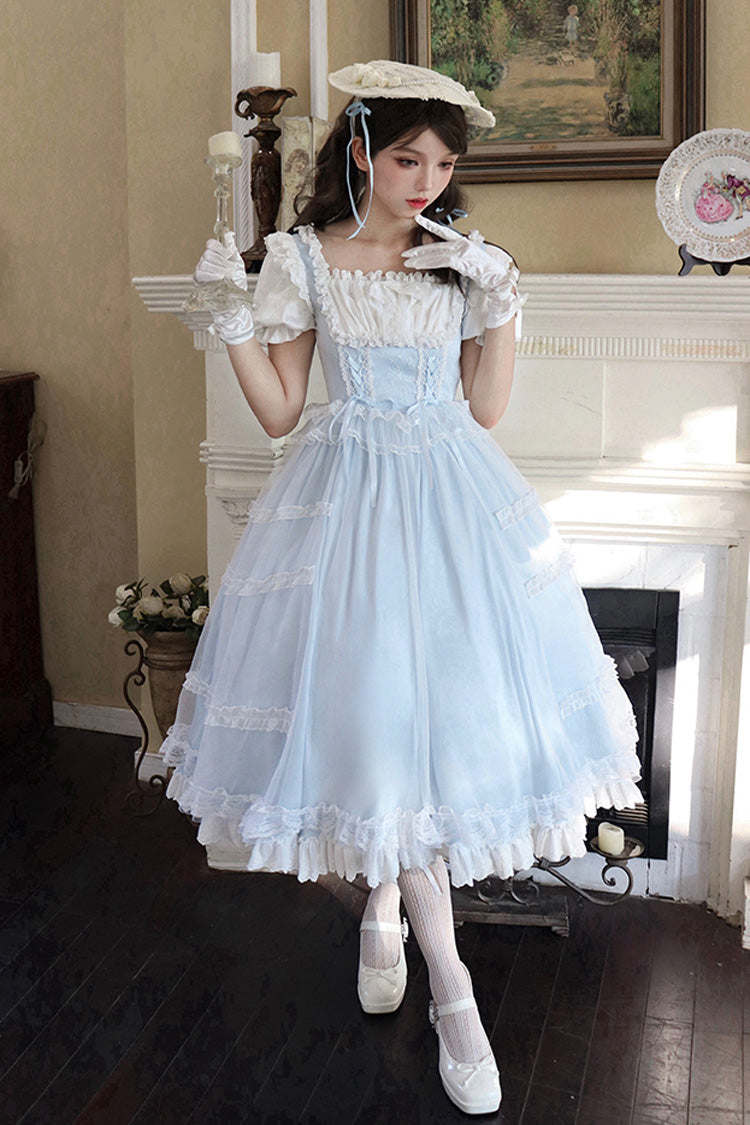 Gothic Lolita Dress - Light Blue Confession Poem, Blue, Square Collar, Bow Detail, Ruffled - additional product view 4