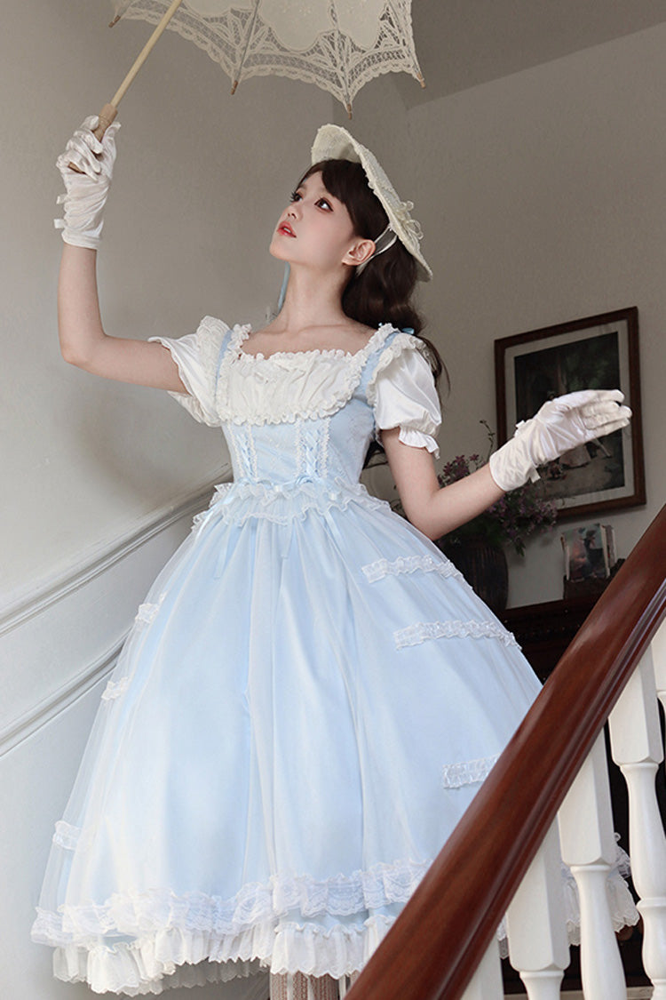 Gothic Lolita Dress - Light Blue Confession Poem, Blue, Square Collar, Bow Detail, Ruffled - additional product view 5