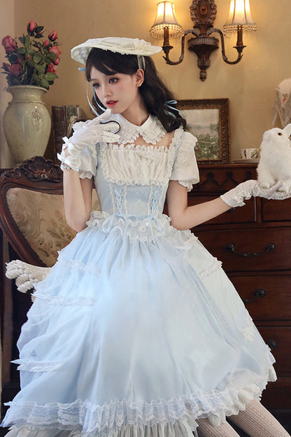 Gothic Lolita Dress - Light Blue Confession Poem, Blue, Square Collar, Bow Detail, Ruffled - additional product view 7