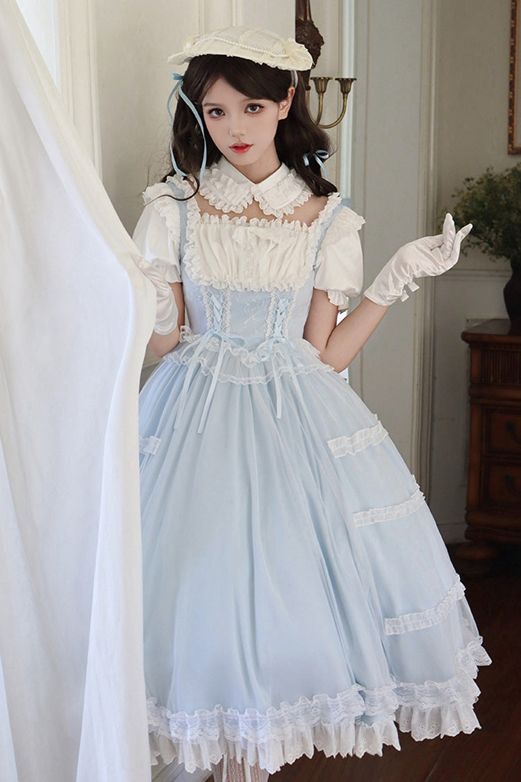 Gothic Lolita Dress - Light Blue Confession Poem, Blue, Square Collar, Bow Detail, Ruffled - additional product view 8