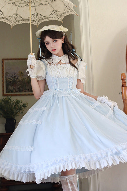 Gothic Lolita Dress - Light Blue Confession Poem, Blue, Square Collar, Bow Detail, Ruffled - additional product view 9