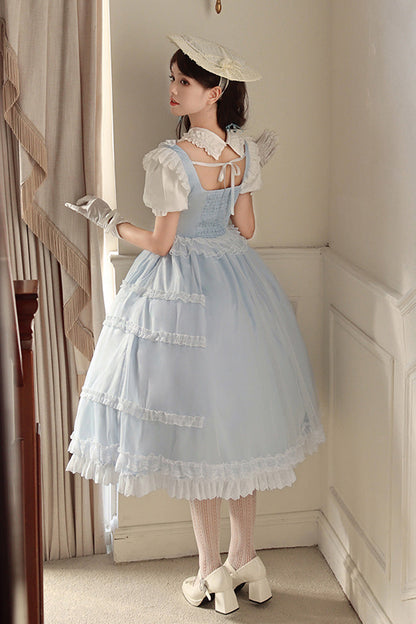 Gothic Lolita Dress - Light Blue Confession Poem, Blue, Square Collar, Bow Detail, Ruffled - additional product view 10
