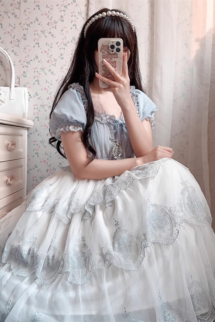 Gothic Lolita Dress - Light Blue Flower Promise, Blue, Sweet Style, Printed - additional product view 2