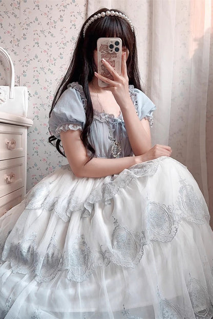Gothic Lolita Dress - Light Blue Flower Promise, Blue, Sweet Style, Printed - additional product view 2