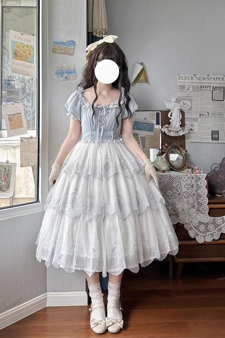 Gothic Lolita Dress - Light Blue Flower Promise, Blue, Sweet Style, Printed - additional product view 3
