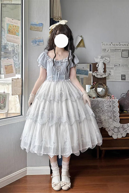 Gothic Lolita Dress - Light Blue Flower Promise, Blue, Sweet Style, Printed - additional product view 3