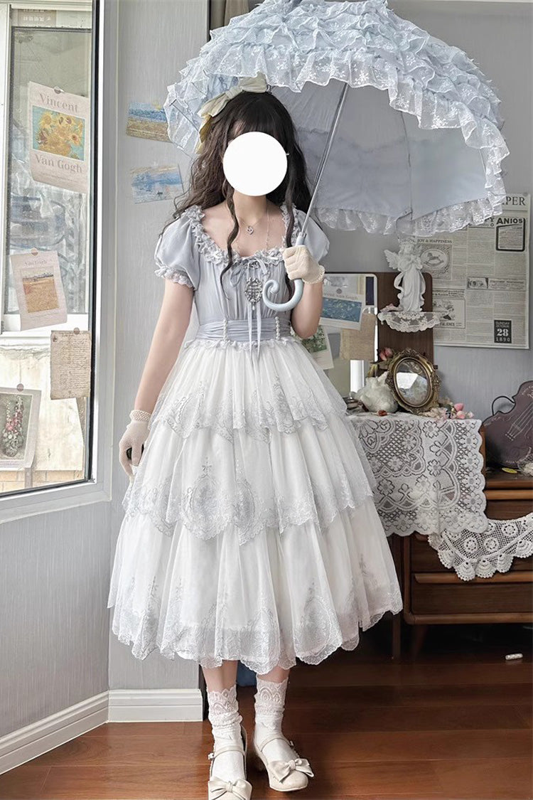 Gothic Lolita Dress - Light Blue Flower Promise, Blue, Sweet Style, Printed - additional product view 4