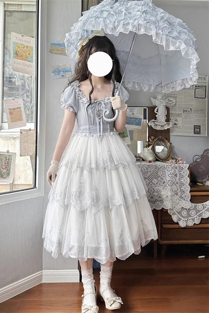 Gothic Lolita Dress - Light Blue Flower Promise, Blue, Sweet Style, Printed - additional product view 4
