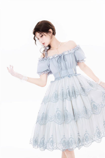 Gothic Lolita Dress - Light Blue Flower Promise, Blue, Sweet Style, Printed - additional product view 5