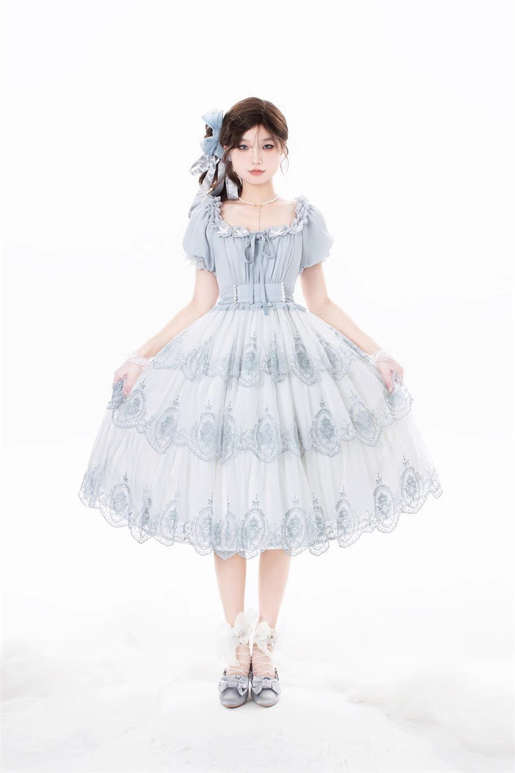 Gothic Lolita Dress - Light Blue Flower Promise, Blue, Sweet Style, Printed - additional product view 6