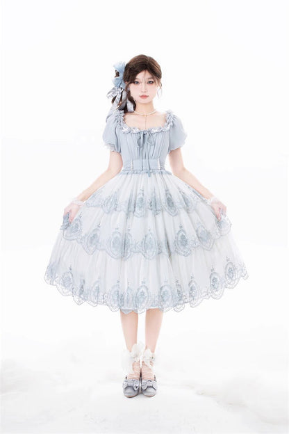 Gothic Lolita Dress - Light Blue Flower Promise, Blue, Sweet Style, Printed - additional product view 6