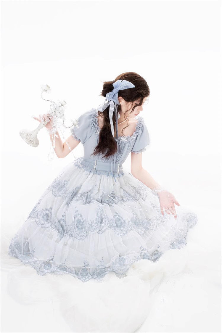 Gothic Lolita Dress - Light Blue Flower Promise, Blue, Sweet Style, Printed - additional product view 7