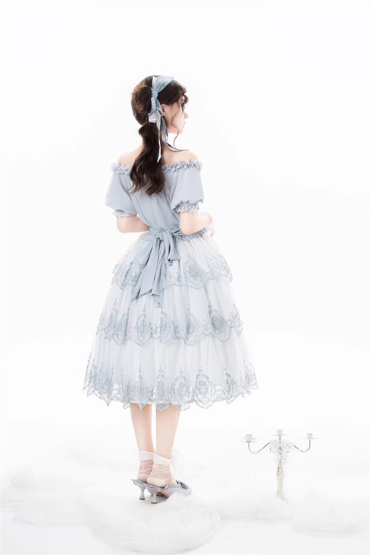 Gothic Lolita Dress - Light Blue Flower Promise, Blue, Sweet Style, Printed - additional product view 8