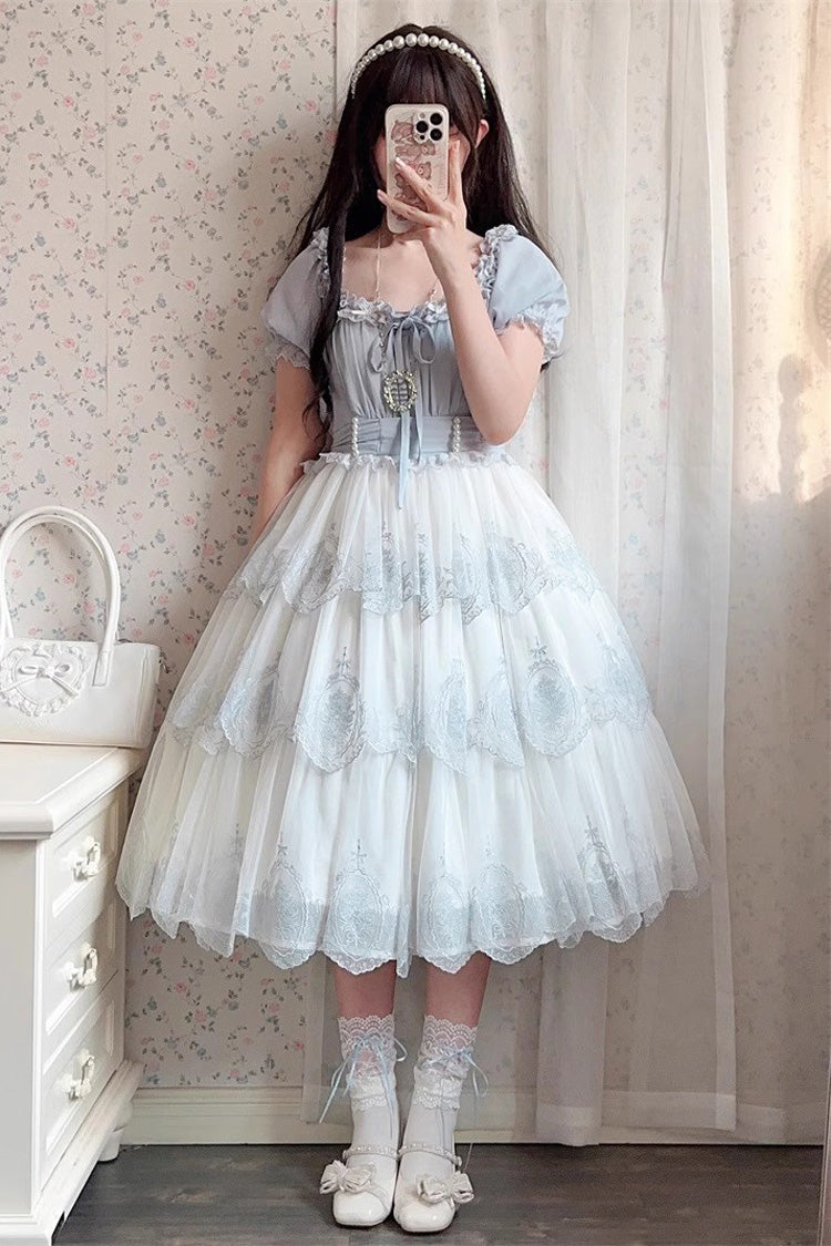 Gothic Lolita Dress - Light Blue Flower Promise, Blue, Sweet Style, Printed - main product image