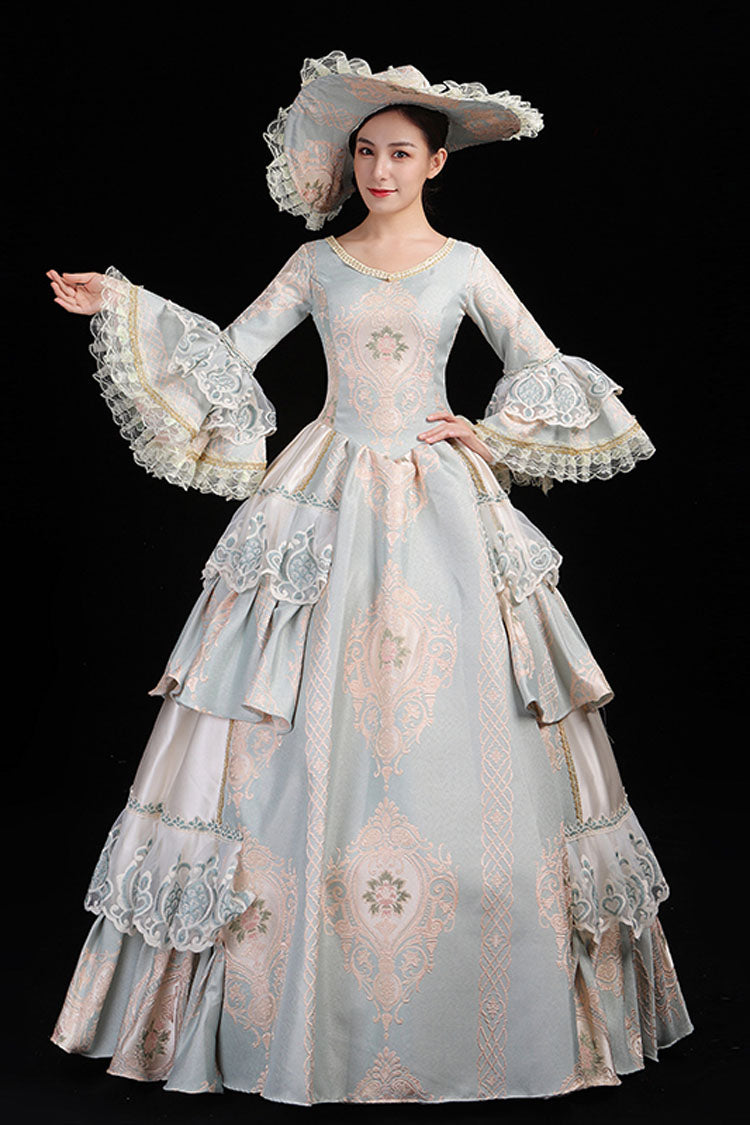 Gothic Lolita Dress - Light Blue Hime Sleeves High, Blue, High Waist, Lace Trim, Printed - additional product view 2